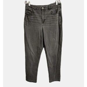 American Eagle Jeans Women's 16 LONG Black Denim Curvy Mom High Rise Stretch